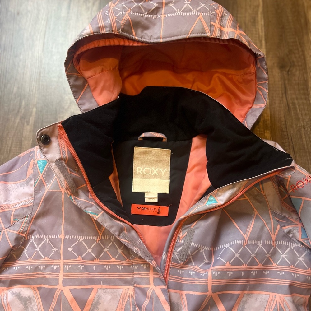 Roxy Girls 12 Kids Pink and Gray Snowboarding Snow Jacket - Picture 2 of 4
